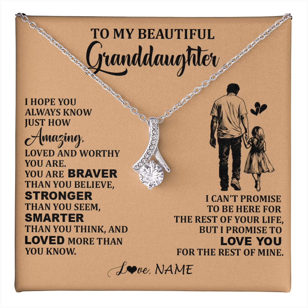 Alluring Beauty Necklace 14K White Gold Finish | 1 | Personalized To My Beautiful Granddaughter Necklace From Grandpa Promise To Love You Granddaughter Birthday Jewelry Christmas Customized Gift Box Message Card | teecentury