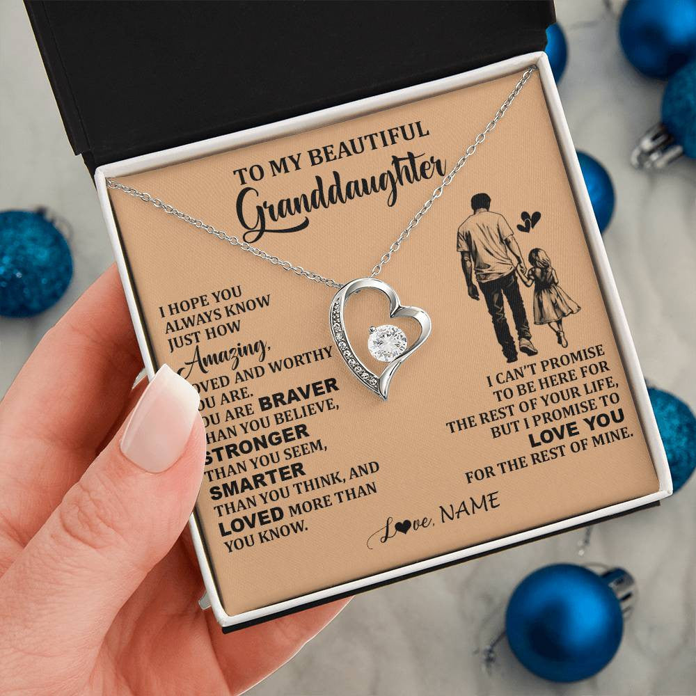 Forever Love Necklace 14K White Gold Finish | 2 | Personalized To My Beautiful Granddaughter Necklace From Grandpa Promise To Love You Granddaughter Birthday Jewelry Christmas Customized Gift Box Message Card | teecentury