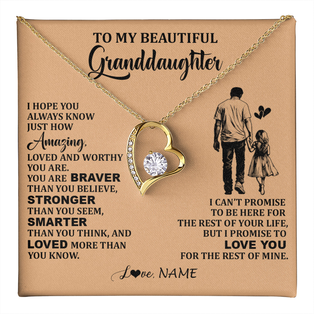 Forever Love Necklace 18K Yellow Gold Finish | 1 | Personalized To My Beautiful Granddaughter Necklace From Grandpa Promise To Love You Granddaughter Birthday Jewelry Christmas Customized Gift Box Message Card | teecentury