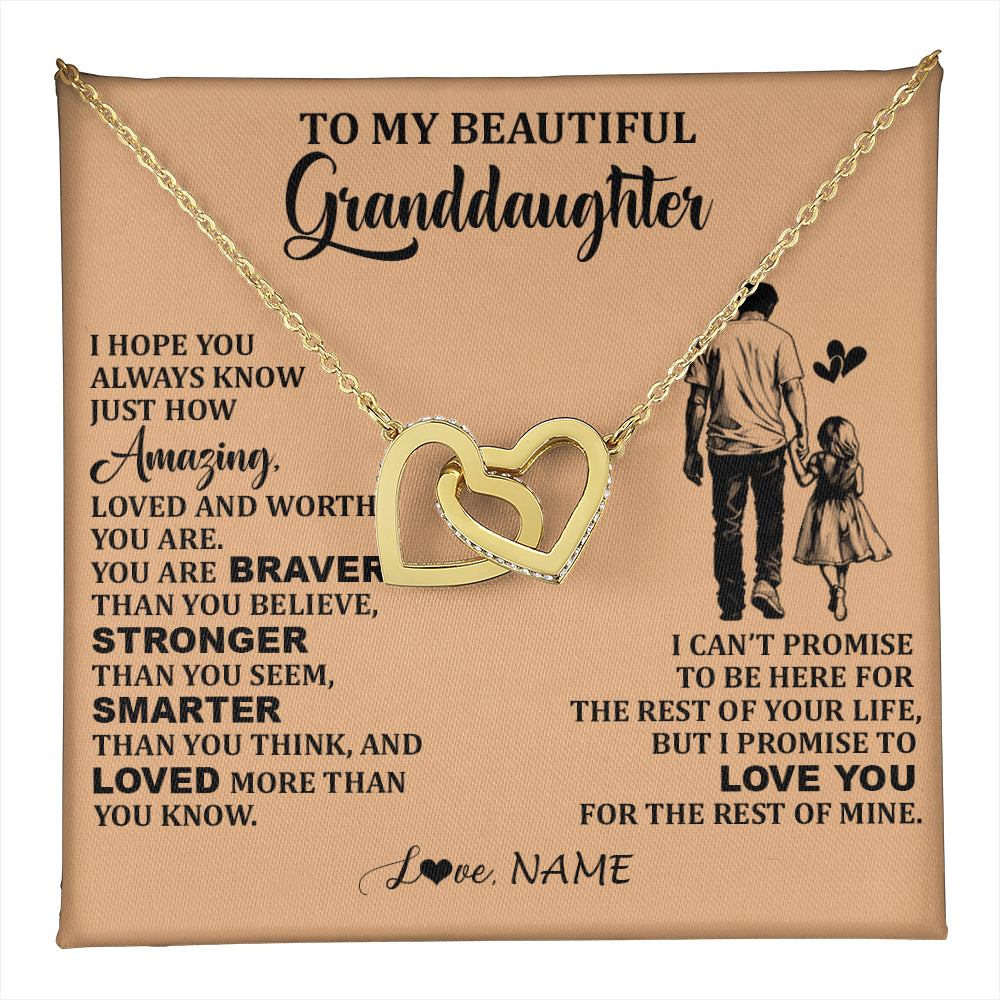 Interlocking Hearts Necklace 18K Yellow Gold Finish | 1 | Personalized To My Beautiful Granddaughter Necklace From Grandpa Promise To Love You Granddaughter Birthday Jewelry Christmas Customized Gift Box Message Card | teecentury