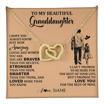 Interlocking Hearts Necklace 18K Yellow Gold Finish | 1 | Personalized To My Beautiful Granddaughter Necklace From Grandpa Promise To Love You Granddaughter Birthday Jewelry Christmas Customized Gift Box Message Card | teecentury