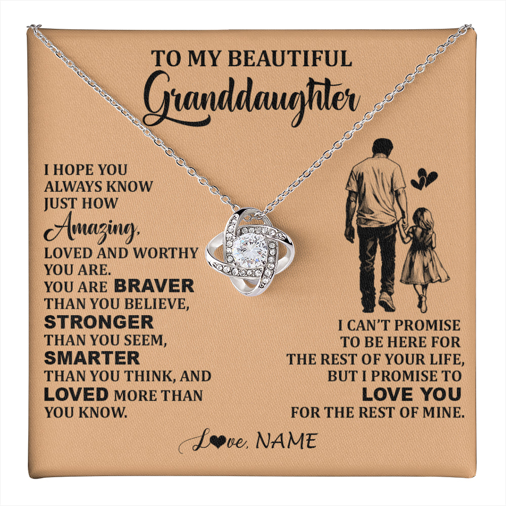 Love Knot Necklace 14K White Gold Finish | 1 | Personalized To My Beautiful Granddaughter Necklace From Grandpa Promise To Love You Granddaughter Birthday Jewelry Christmas Customized Gift Box Message Card | teecentury
