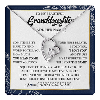 Forever Love Necklace 14K White Gold Finish | 1 | Personalized To My Beautiful Granddaughter Necklace From Granparents Feel My Love Valentine Gifts For Granddaughter Birthday Christmas Gift Box Message Card | teecentury.myshopify