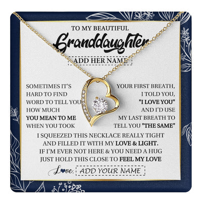Forever Love Necklace 18K Yellow Gold Finish | 1 | Personalized To My Beautiful Granddaughter Necklace From Granparents Feel My Love Valentine Gifts For Granddaughter Birthday Christmas Gift Box Message Card | teecentury.myshopify