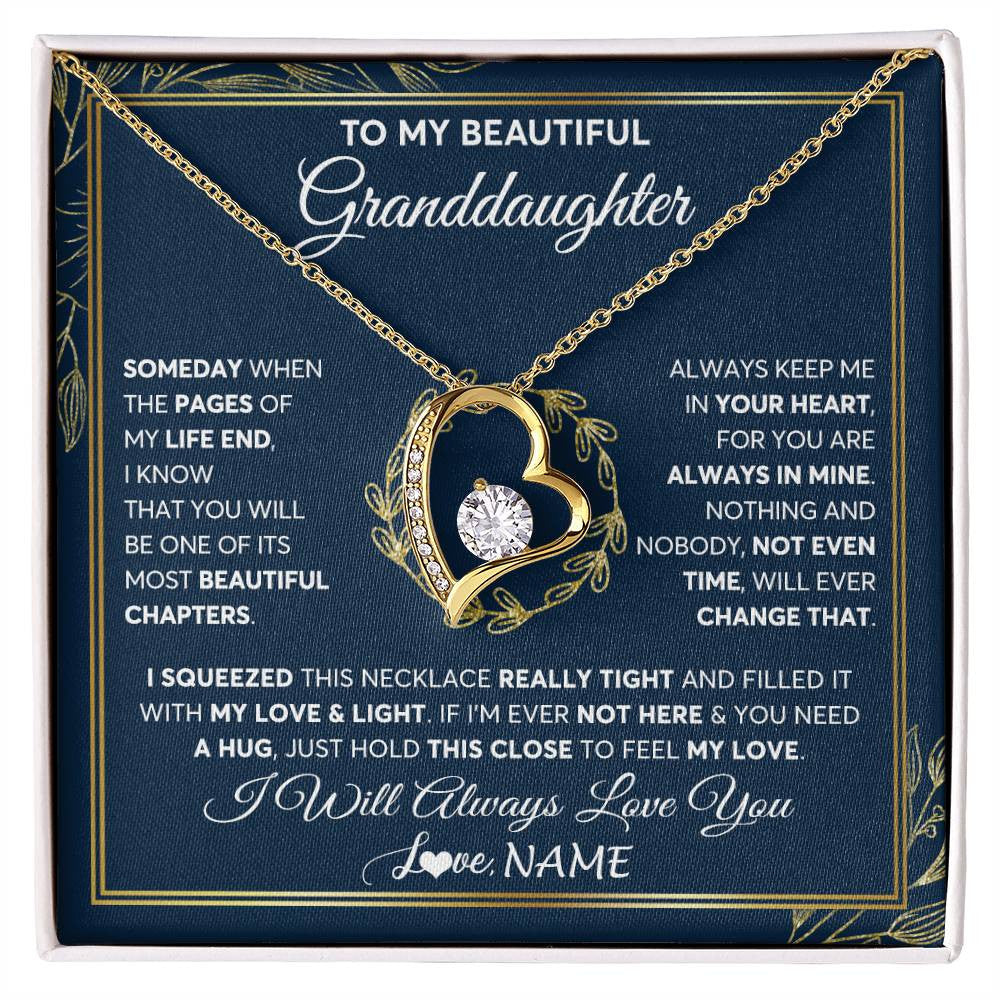 Forever Love Necklace 18K Yellow Gold Finish | Personalized To My Beautiful Granddaughter Necklace From Nana Someday Granddaughter Birthday Christmas Jewelry Charm Present Customized Gift Box Message Card | teecentury
