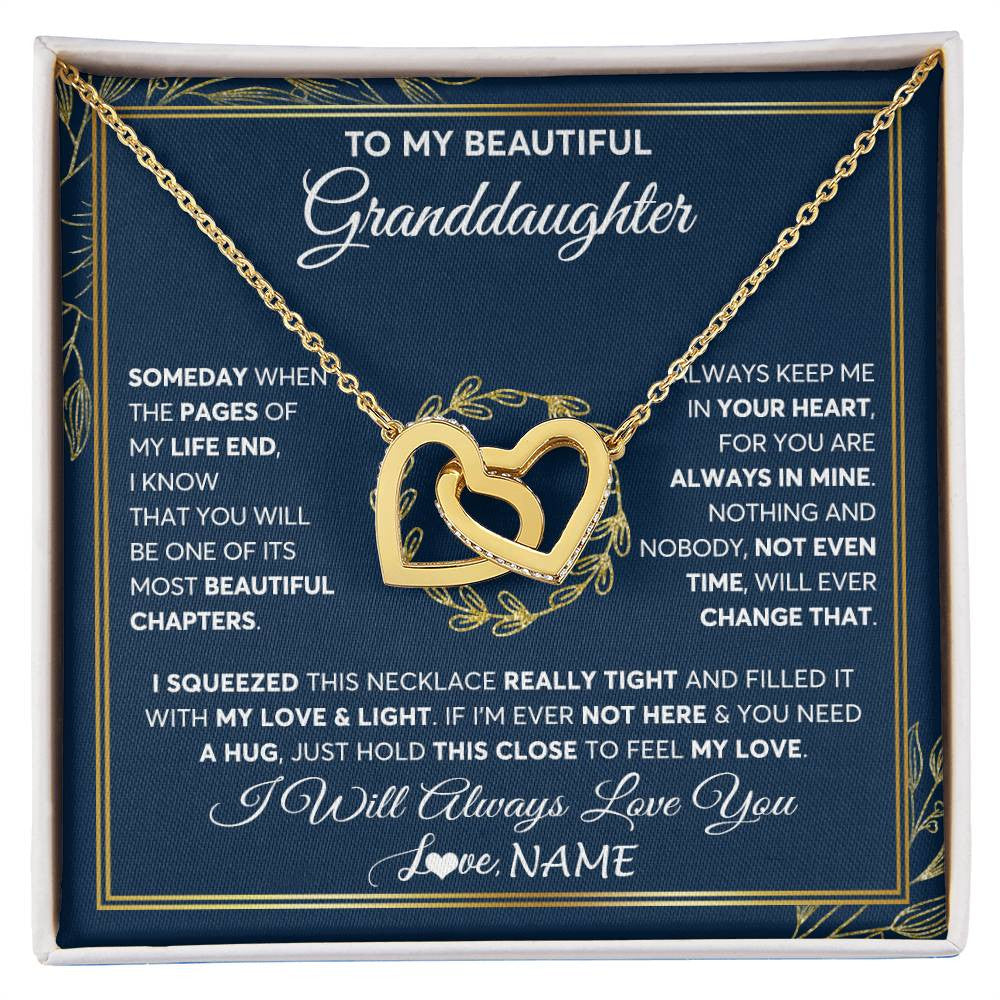 Interlocking Hearts Necklace 18K Yellow Gold Finish | Personalized To My Beautiful Granddaughter Necklace From Nana Someday Granddaughter Birthday Christmas Jewelry Charm Present Customized Gift Box Message Card | teecentury