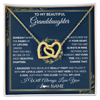 Interlocking Hearts Necklace 18K Yellow Gold Finish | Personalized To My Beautiful Granddaughter Necklace From Nana Someday Granddaughter Birthday Christmas Jewelry Charm Present Customized Gift Box Message Card | teecentury
