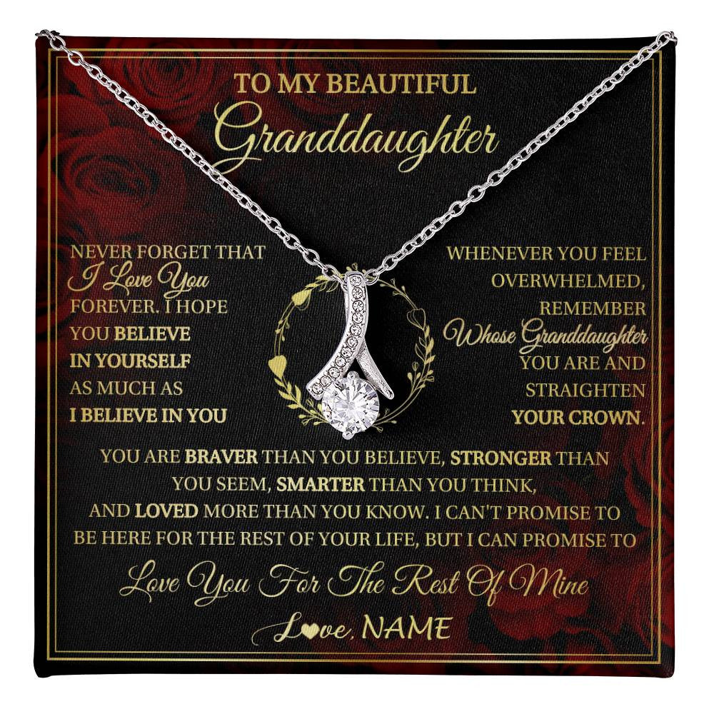 Alluring Beauty Necklace 14K White Gold Finish | 1 | Personalized To My Beautiful Granddaughter Necklace Gift From Grandma Gigi I Love You Granddaughter Birthday Gifts Christmas Customized Gift Box Message Card | teecentury
