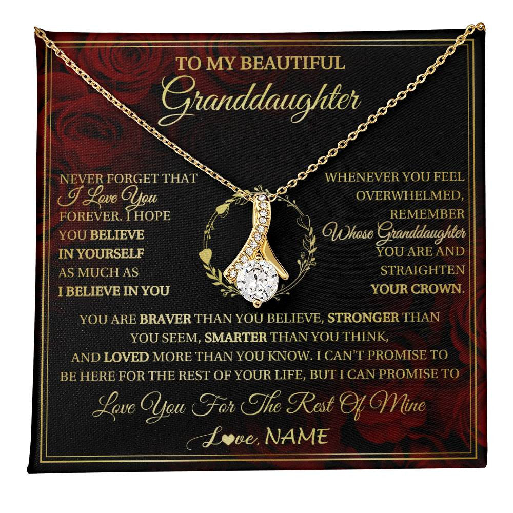 Alluring Beauty Necklace 18K Yellow Gold Finish | 1 | Personalized To My Beautiful Granddaughter Necklace Gift From Grandma Gigi I Love You Granddaughter Birthday Gifts Christmas Customized Gift Box Message Card | teecentury