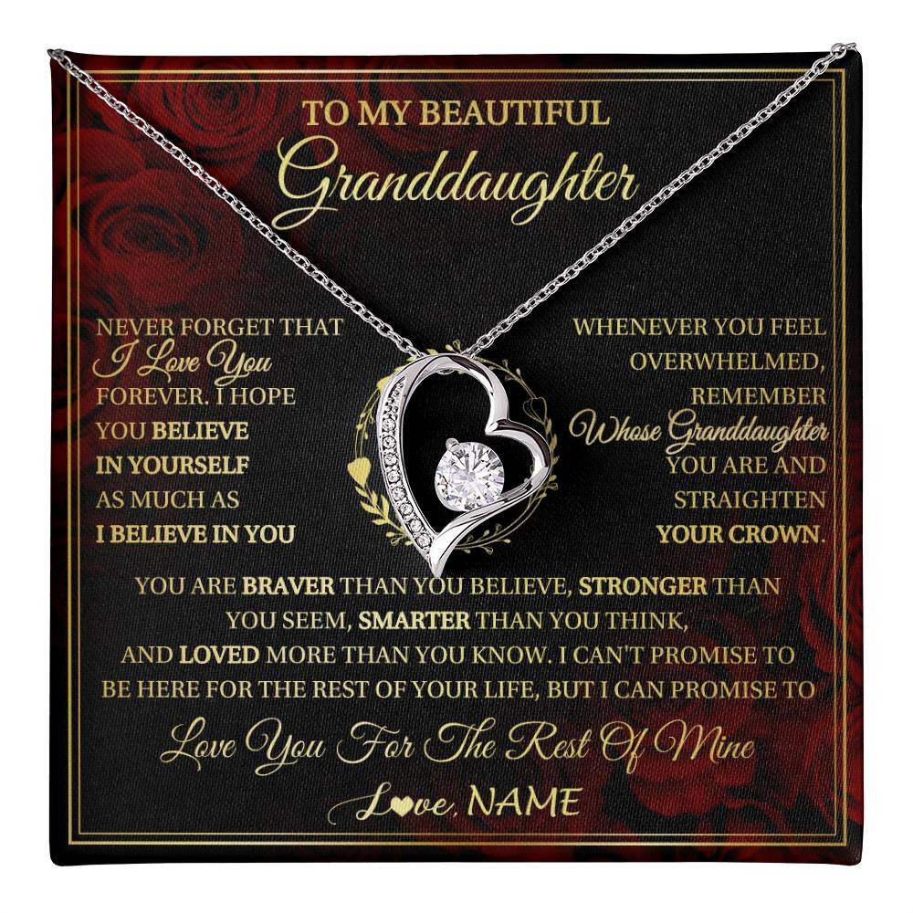 Forever Love Necklace 14K White Gold Finish | 1 | Personalized To My Beautiful Granddaughter Necklace Gift From Grandma Gigi I Love You Granddaughter Birthday Gifts Christmas Customized Gift Box Message Card | teecentury