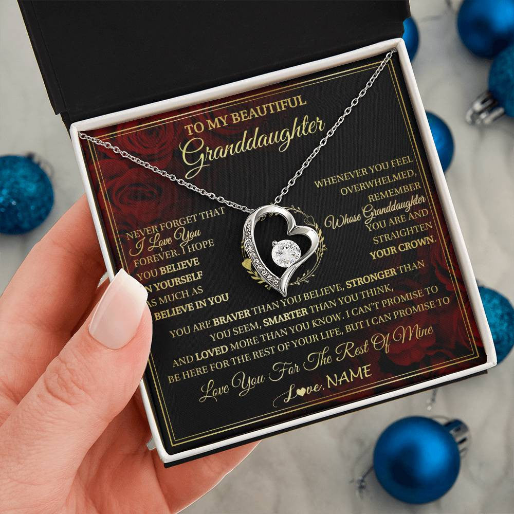 Forever Love Necklace 14K White Gold Finish | 2 | Personalized To My Beautiful Granddaughter Necklace Gift From Grandma Gigi I Love You Granddaughter Birthday Gifts Christmas Customized Gift Box Message Card | teecentury
