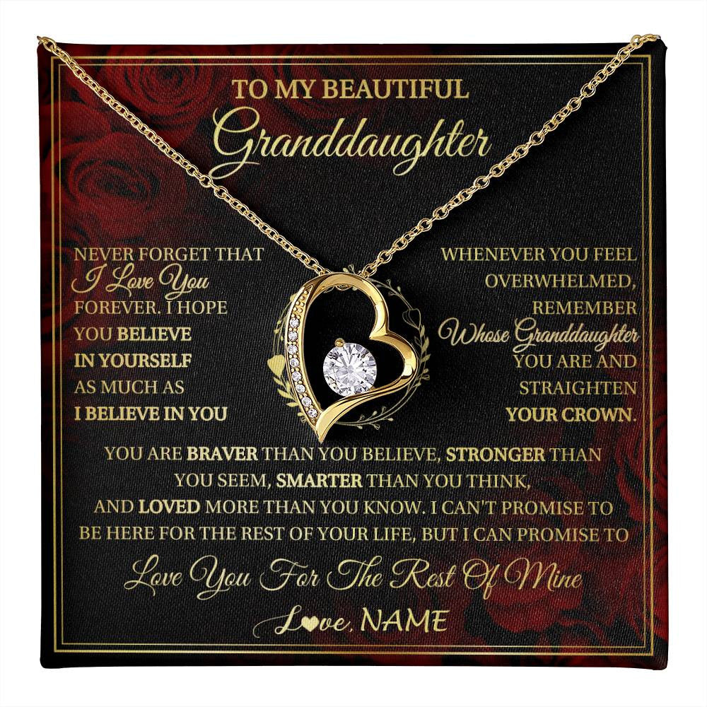 Forever Love Necklace 18K Yellow Gold Finish | 1 | Personalized To My Beautiful Granddaughter Necklace Gift From Grandma Gigi I Love You Granddaughter Birthday Gifts Christmas Customized Gift Box Message Card | teecentury