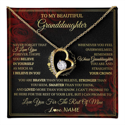 Forever Love Necklace 18K Yellow Gold Finish | 1 | Personalized To My Beautiful Granddaughter Necklace Gift From Grandma Gigi I Love You Granddaughter Birthday Gifts Christmas Customized Gift Box Message Card | teecentury