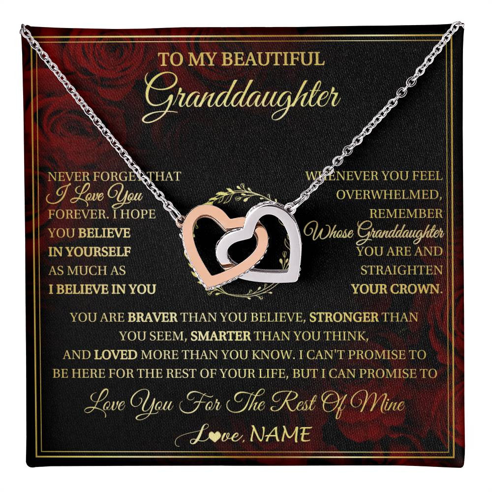 Interlocking Hearts Necklace Stainless Steel & Rose Gold Finish | 1 | Personalized To My Beautiful Granddaughter Necklace Gift From Grandma Gigi I Love You Granddaughter Birthday Gifts Christmas Customized Gift Box Message Card | teecentury