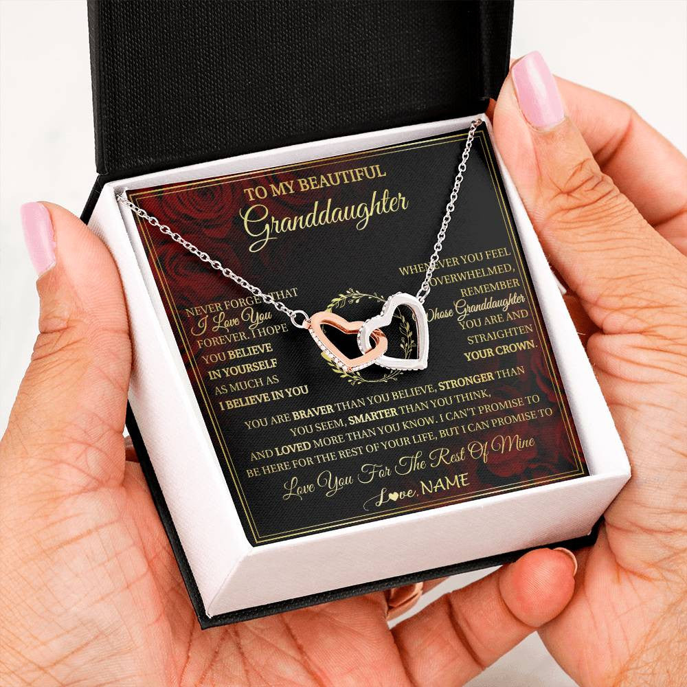Interlocking Hearts Necklace Stainless Steel & Rose Gold Finish | 2 | Personalized To My Beautiful Granddaughter Necklace Gift From Grandma Gigi I Love You Granddaughter Birthday Gifts Christmas Customized Gift Box Message Card | teecentury