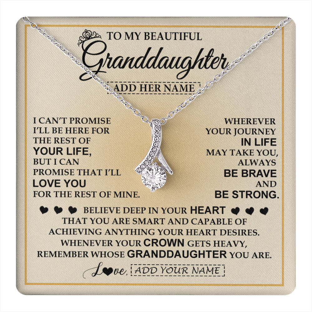 Alluring Beauty Necklace 14K White Gold Finish | 1 | Personalized To My Beautiful Granddaughter Necklace Jewelry Present For Women Granddaughter Birthday Mother's Day Wedding Day Christmas Gift Box Message Card | teecentury