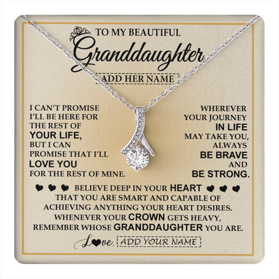 Alluring Beauty Necklace 14K White Gold Finish | 1 | Personalized To My Beautiful Granddaughter Necklace Jewelry Present For Women Granddaughter Birthday Mother's Day Wedding Day Christmas Gift Box Message Card | teecentury
