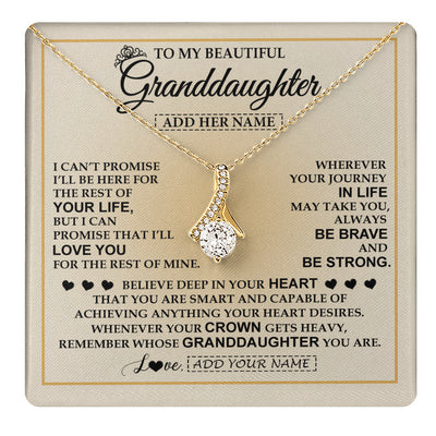 Alluring Beauty Necklace 18K Yellow Gold Finish | 1 | Personalized To My Beautiful Granddaughter Necklace Jewelry Present For Women Granddaughter Birthday Mother's Day Wedding Day Christmas Gift Box Message Card | teecentury
