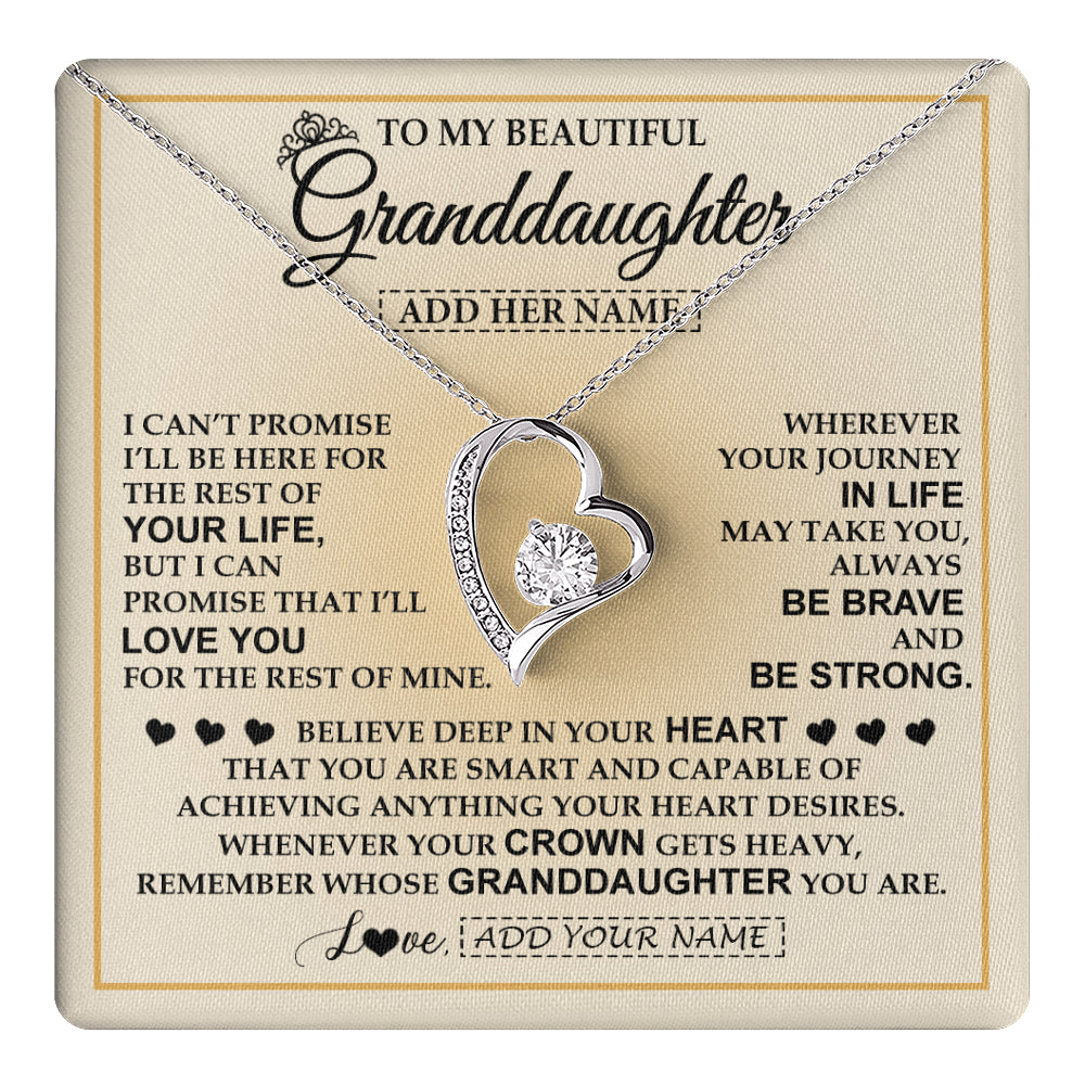 Forever Love Necklace 14K White Gold Finish | 1 | Personalized To My Beautiful Granddaughter Necklace Jewelry Present For Women Granddaughter Birthday Mother's Day Wedding Day Christmas Gift Box Message Card | teecentury