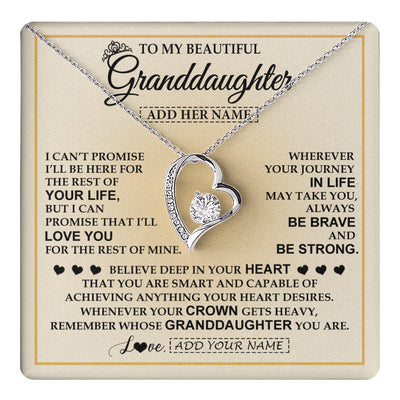 Forever Love Necklace 14K White Gold Finish | 1 | Personalized To My Beautiful Granddaughter Necklace Jewelry Present For Women Granddaughter Birthday Mother's Day Wedding Day Christmas Gift Box Message Card | teecentury