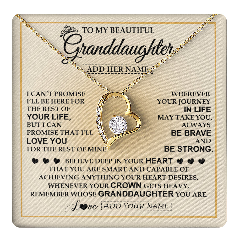 Forever Love Necklace 18K Yellow Gold Finish | 1 | Personalized To My Beautiful Granddaughter Necklace Jewelry Present For Women Granddaughter Birthday Mother's Day Wedding Day Christmas Gift Box Message Card | teecentury