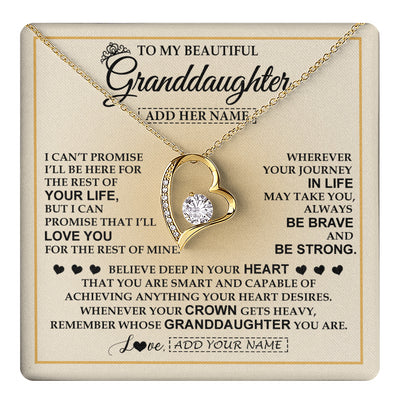 Forever Love Necklace 18K Yellow Gold Finish | 1 | Personalized To My Beautiful Granddaughter Necklace Jewelry Present For Women Granddaughter Birthday Mother's Day Wedding Day Christmas Gift Box Message Card | teecentury