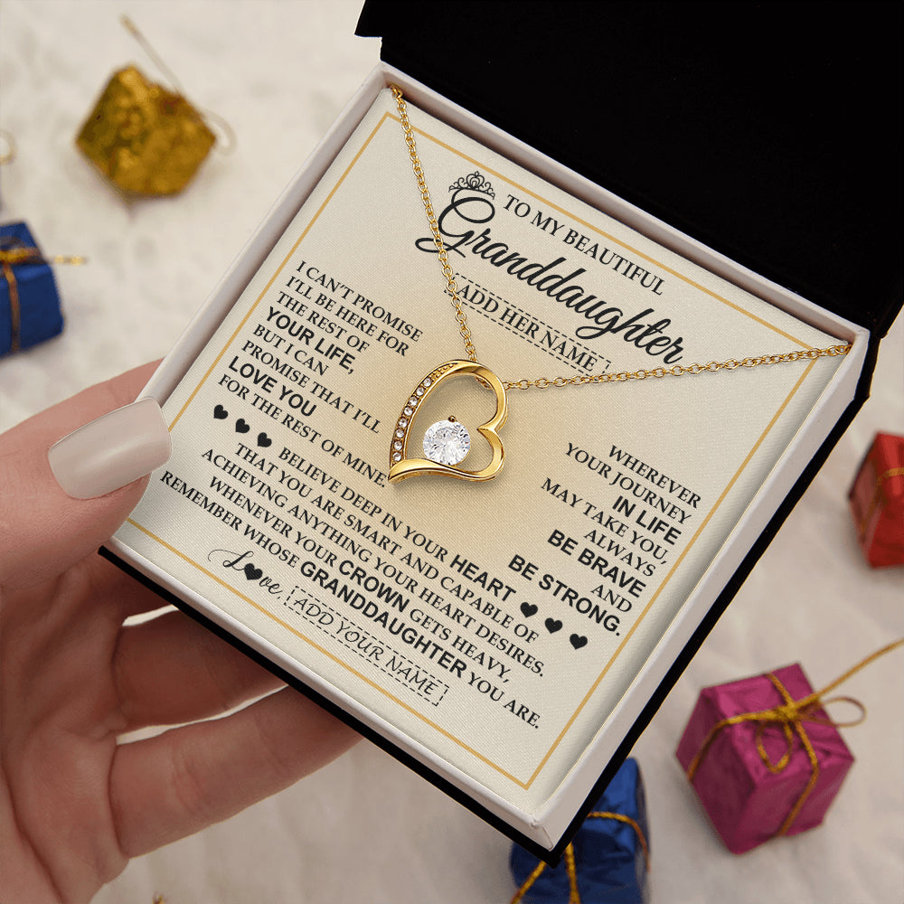 Forever Love Necklace 18K Yellow Gold Finish | 2 | Personalized To My Beautiful Granddaughter Necklace Jewelry Present For Women Granddaughter Birthday Mother's Day Wedding Day Christmas Gift Box Message Card | teecentury