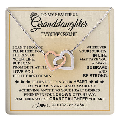 Interlocking Hearts Necklace Stainless Steel & Rose Gold Finish | 1 | Personalized To My Beautiful Granddaughter Necklace Jewelry Present For Women Granddaughter Birthday Mother's Day Wedding Day Christmas Gift Box Message Card | teecentury