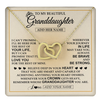 Interlocking Hearts Necklace 18K Yellow Gold Finish | 1 | Personalized To My Beautiful Granddaughter Necklace Jewelry Present For Women Granddaughter Birthday Mother's Day Wedding Day Christmas Gift Box Message Card | teecentury