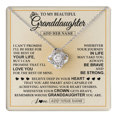 Love Knot Necklace 14K White Gold Finish | 1 | Personalized To My Beautiful Granddaughter Necklace Jewelry Present For Women Granddaughter Birthday Mother's Day Wedding Day Christmas Gift Box Message Card | teecentury