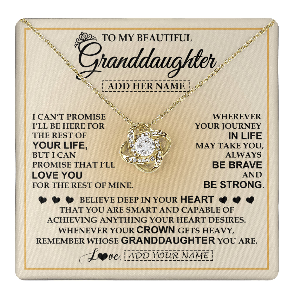 Love Knot Necklace 18K Yellow Gold Finish | 1 | Personalized To My Beautiful Granddaughter Necklace Jewelry Present For Women Granddaughter Birthday Mother's Day Wedding Day Christmas Gift Box Message Card | teecentury