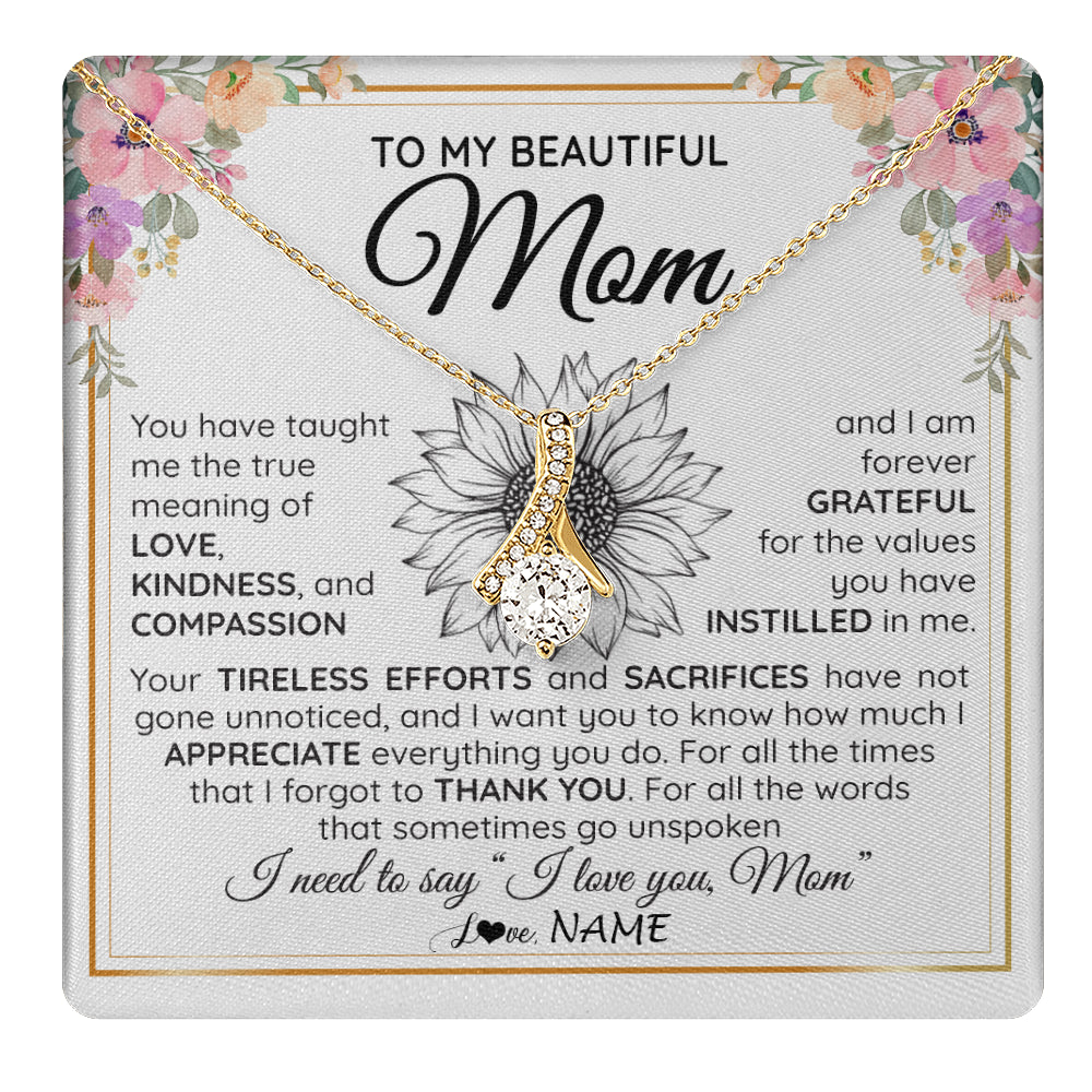 Alluring Beauty Necklace 18K Yellow Gold Finish | 1 | Personalized To My Beautiful Mom From Daughter Son Necklace Say I Love You Mom Birthday Mothers Day Christmas Jewelry Customized Gift Box Message Card | teecentury