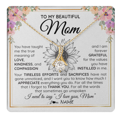 Alluring Beauty Necklace 18K Yellow Gold Finish | 1 | Personalized To My Beautiful Mom From Daughter Son Necklace Say I Love You Mom Birthday Mothers Day Christmas Jewelry Customized Gift Box Message Card | teecentury