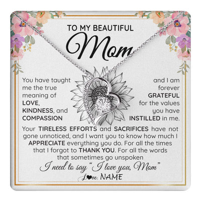 Forever Love Necklace 14K White Gold Finish | 1 | Personalized To My Beautiful Mom From Daughter Son Necklace Say I Love You Mom Birthday Mothers Day Christmas Jewelry Customized Gift Box Message Card | teecentury