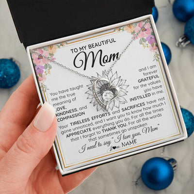 Forever Love Necklace 14K White Gold Finish | Personalized To My Beautiful Mom From Daughter Son Necklace Say I Love You Mom Birthday Mothers Day Christmas Jewelry Customized Gift Box Message Card | teecentury