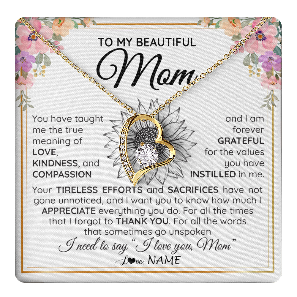 Forever Love Necklace 18K Yellow Gold Finish | 1 | Personalized To My Beautiful Mom From Daughter Son Necklace Say I Love You Mom Birthday Mothers Day Christmas Jewelry Customized Gift Box Message Card | teecentury
