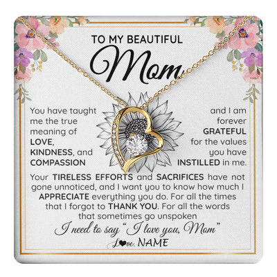 Forever Love Necklace 18K Yellow Gold Finish | 1 | Personalized To My Beautiful Mom From Daughter Son Necklace Say I Love You Mom Birthday Mothers Day Christmas Jewelry Customized Gift Box Message Card | teecentury