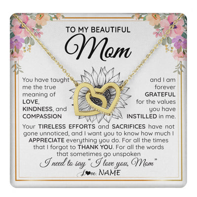 Interlocking Hearts Necklace 18K Yellow Gold Finish | 1 | Personalized To My Beautiful Mom From Daughter Son Necklace Say I Love You Mom Birthday Mothers Day Christmas Jewelry Customized Gift Box Message Card | teecentury