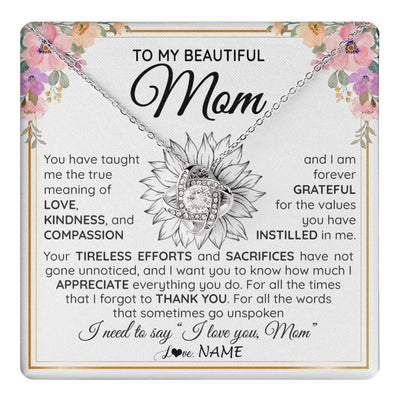 Love Knot Necklace 14K White Gold Finish | 1 | Personalized To My Beautiful Mom From Daughter Son Necklace Say I Love You Mom Birthday Mothers Day Christmas Jewelry Customized Gift Box Message Card | teecentury