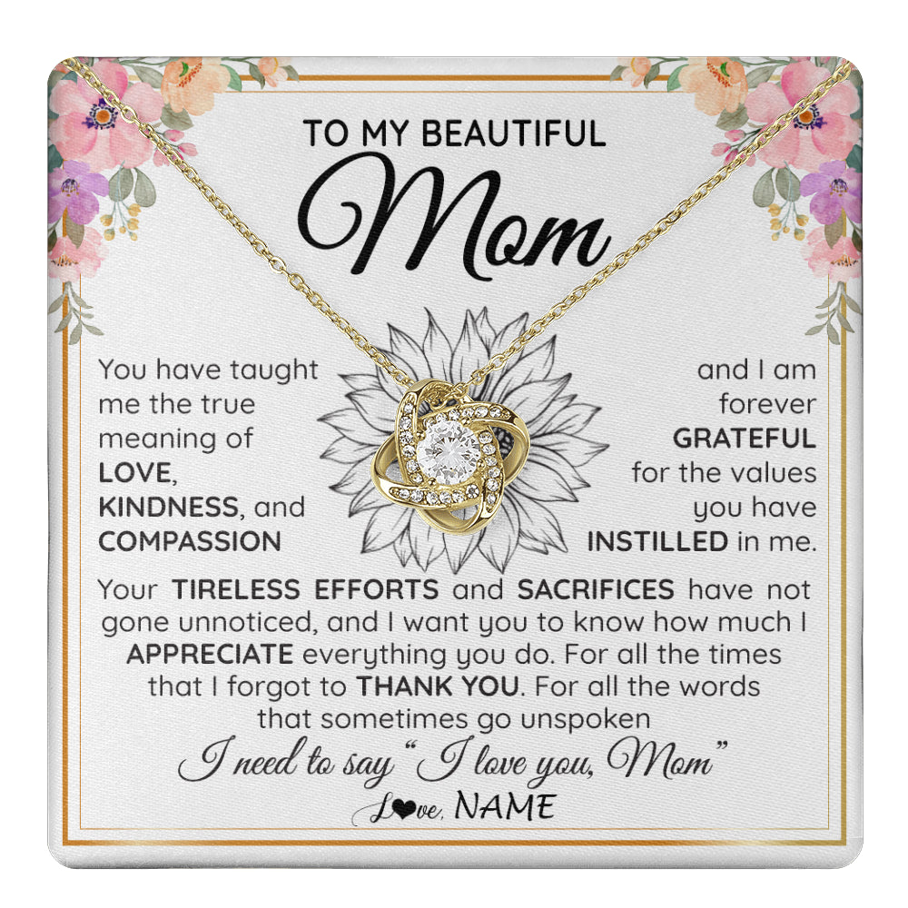 Love Knot Necklace 18K Yellow Gold Finish | 1 | Personalized To My Beautiful Mom From Daughter Son Necklace Say I Love You Mom Birthday Mothers Day Christmas Jewelry Customized Gift Box Message Card | teecentury