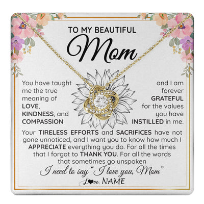 Love Knot Necklace 18K Yellow Gold Finish | 1 | Personalized To My Beautiful Mom From Daughter Son Necklace Say I Love You Mom Birthday Mothers Day Christmas Jewelry Customized Gift Box Message Card | teecentury