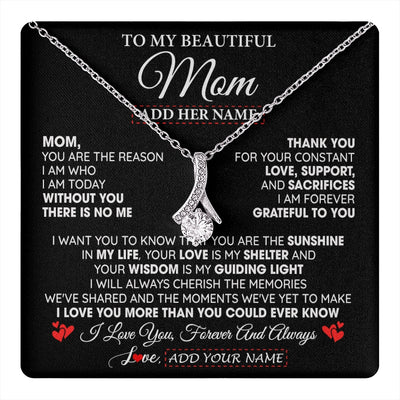 Alluring Beauty Necklace 14K White Gold Finish | 1 | Personalized To My Beautiful Mom Gifts Necklace From Son Daughter Without You There Is No Me Mom Birthday Gift Mothers Day Christmas Gift Box Message Card | teecentury.myshopify