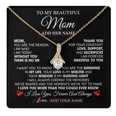 Alluring Beauty Necklace 18K Yellow Gold Finish | 1 | Personalized To My Beautiful Mom Gifts Necklace From Son Daughter Without You There Is No Me Mom Birthday Gift Mothers Day Christmas Gift Box Message Card | teecentury.myshopify