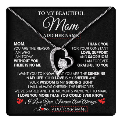 Forever Love Necklace 14K White Gold Finish | 1 | Personalized To My Beautiful Mom Gifts Necklace From Son Daughter Without You There Is No Me Mom Birthday Gift Mothers Day Christmas Gift Box Message Card | teecentury.myshopify