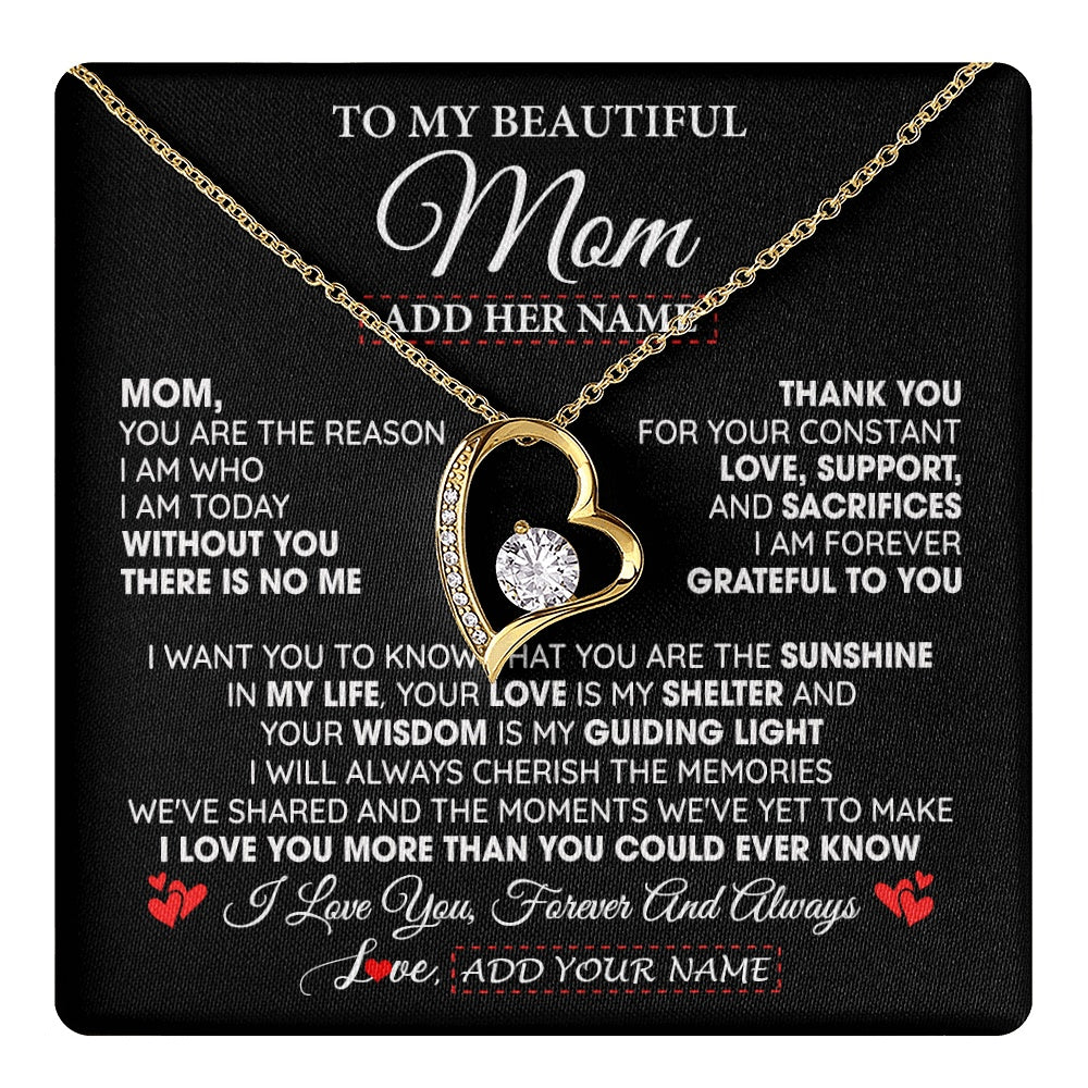 Forever Love Necklace 18K Yellow Gold Finish | 1 | Personalized To My Beautiful Mom Gifts Necklace From Son Daughter Without You There Is No Me Mom Birthday Gift Mothers Day Christmas Gift Box Message Card | teecentury.myshopify