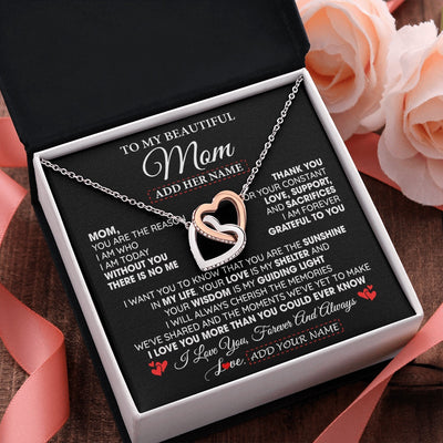 Interlocking Hearts Necklace Stainless Steel & Rose Gold Finish | 2 | Personalized To My Beautiful Mom Gifts Necklace From Son Daughter Without You There Is No Me Mom Birthday Gift Mothers Day Christmas Gift Box Message Card | teecentury.myshopify