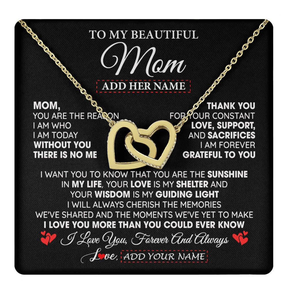 Interlocking Hearts Necklace 18K Yellow Gold Finish | 1 | Personalized To My Beautiful Mom Gifts Necklace From Son Daughter Without You There Is No Me Mom Birthday Gift Mothers Day Christmas Gift Box Message Card | teecentury.myshopify