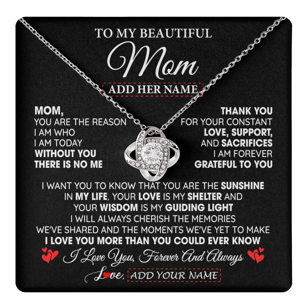 Love Knot Necklace 14K White Gold Finish | 1 | Personalized To My Beautiful Mom Gifts Necklace From Son Daughter Without You There Is No Me Mom Birthday Gift Mothers Day Christmas Gift Box Message Card | teecentury.myshopify