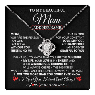 Love Knot Necklace 14K White Gold Finish | 1 | Personalized To My Beautiful Mom Gifts Necklace From Son Daughter Without You There Is No Me Mom Birthday Gift Mothers Day Christmas Gift Box Message Card | teecentury.myshopify