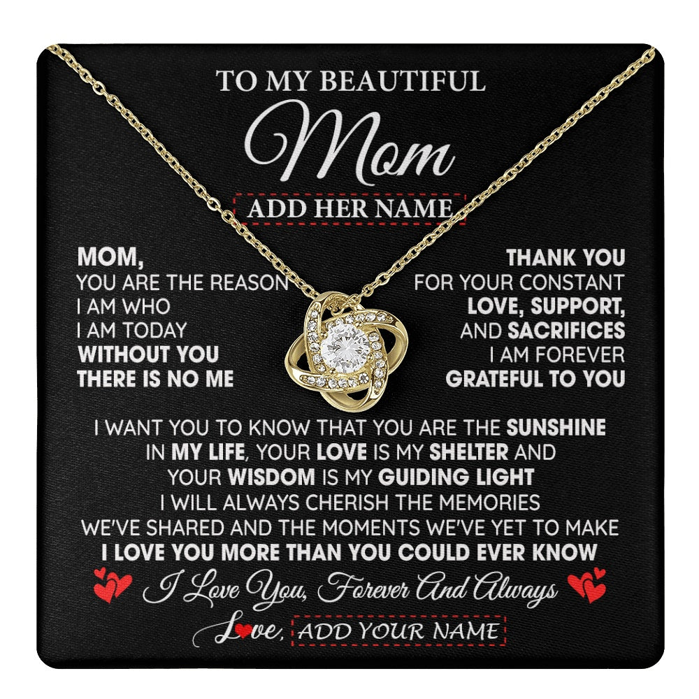 Love Knot Necklace 18K Yellow Gold Finish | 1 | Personalized To My Beautiful Mom Gifts Necklace From Son Daughter Without You There Is No Me Mom Birthday Gift Mothers Day Christmas Gift Box Message Card | teecentury.myshopify